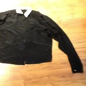 Ann Taylor Black Silk Drapey Blouse with White Organza Collar